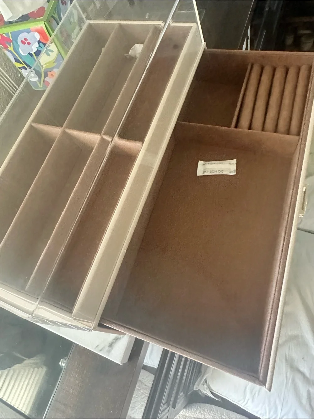 Clear Acrylic sunglasses/Jewelry Organizer with Velvet Compartments